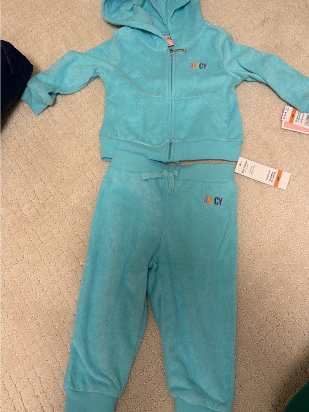 Juicy Couture Aqua Velour Hoodie & Jogger Set with Rainbow Logo